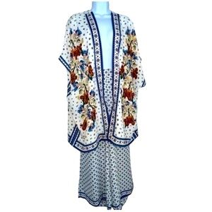 Max Studio London Floral Print Kimono with Coordinating Wide Leg Pants Set, NWT